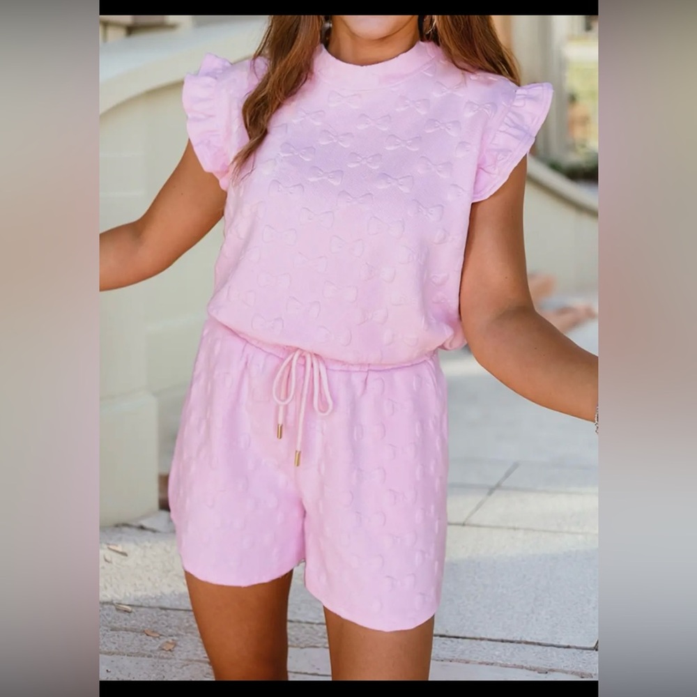 Pink Ruffle Sleeve women’s short set